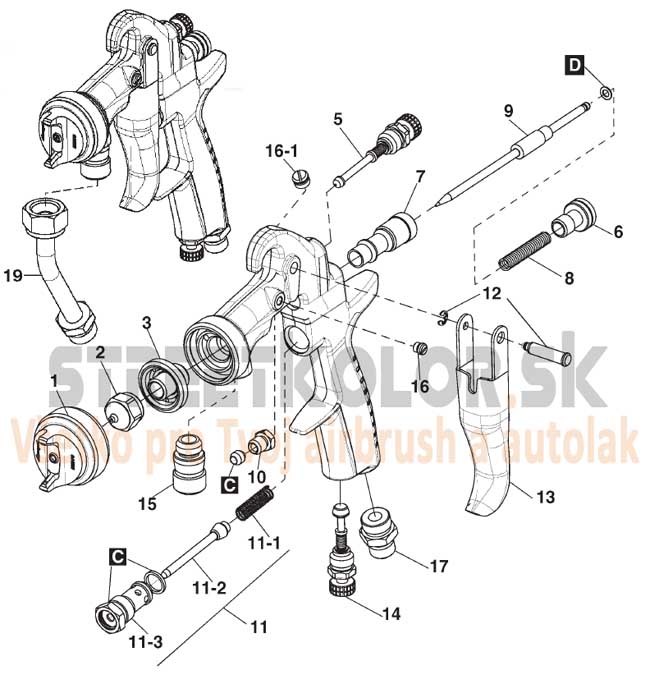 Striekacia pištoľ Air Gunsa AZ1 HTE 2P by Anest IWATA - Zoznam dielov