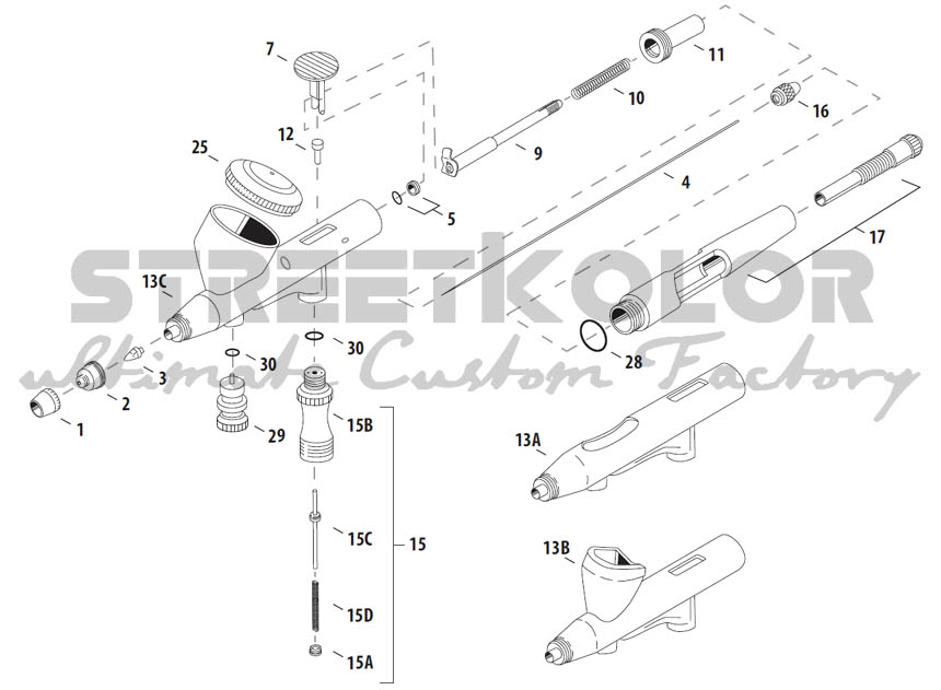 airbrush pištoľ Iwata Hi-Line nahradne diely