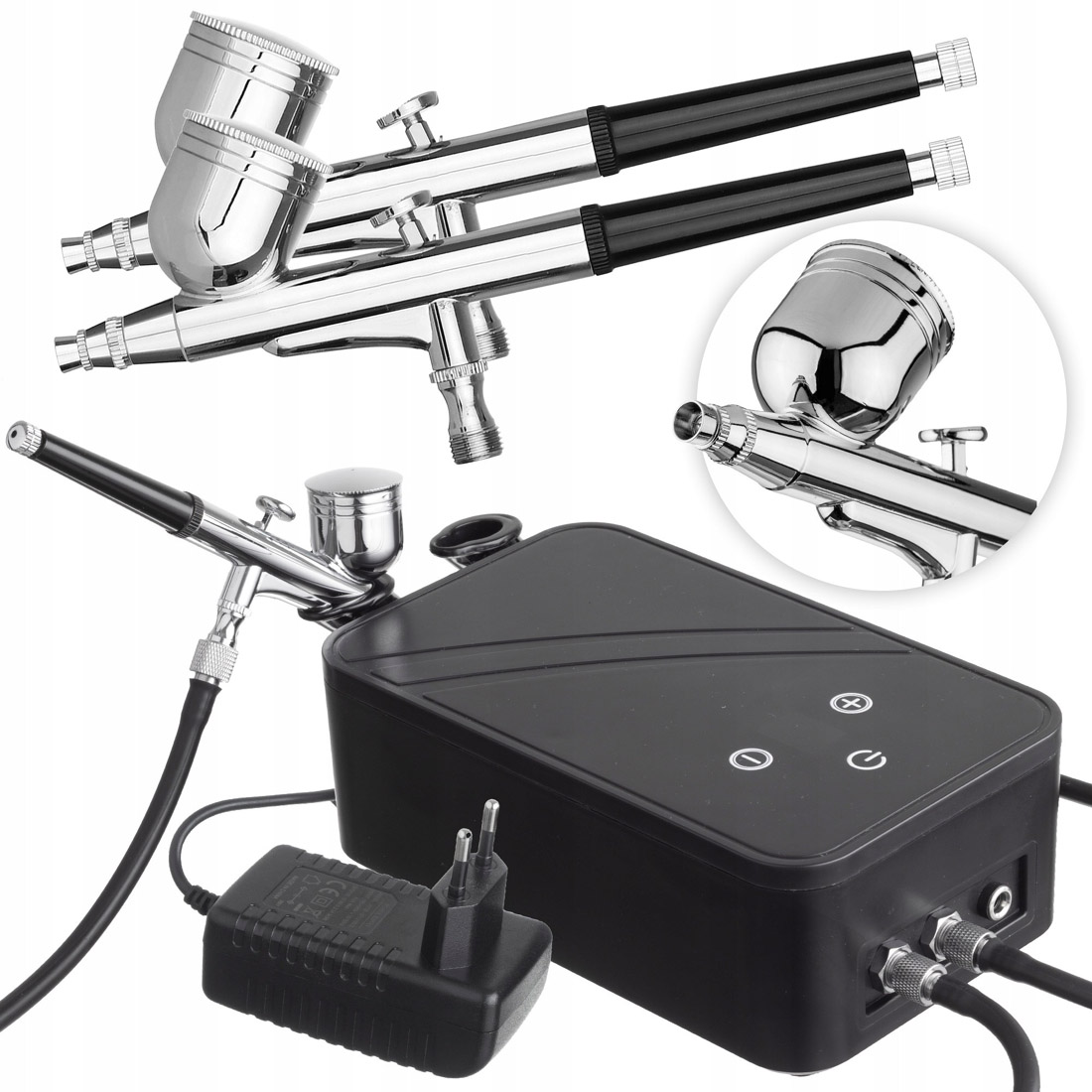 Royalmax TC-106K airbrush készlet kompresszorral és két 0,3mm-es szórópisztollyal