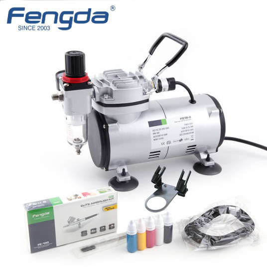 FENGDA airbrush szett: FD18-2 kompresszor és FE-130 pisztoly+cső+kefék+festék