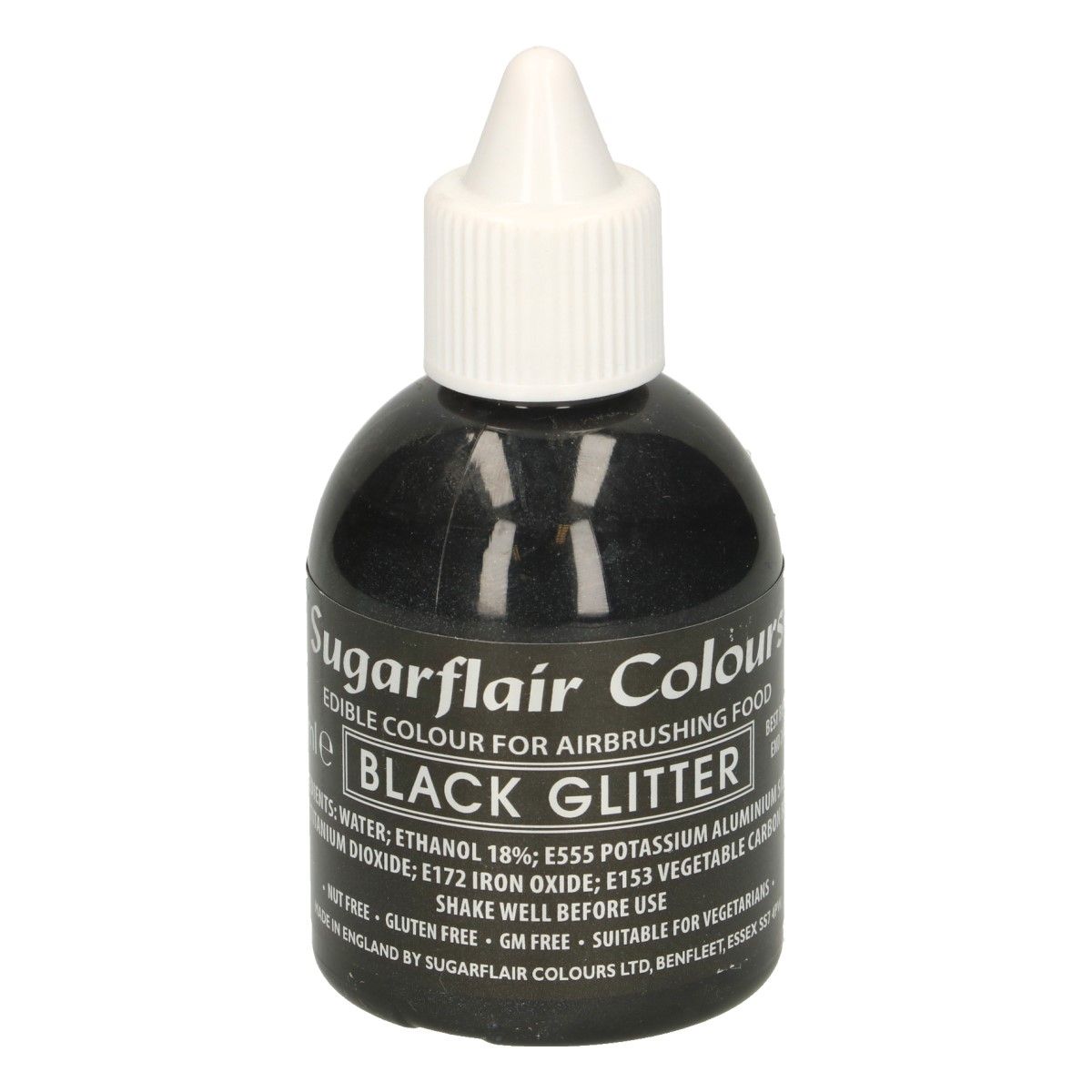 Sugarflair GLITTER BLACK, Csillogó fekete airbrush élelmiszerfesték, 60ml