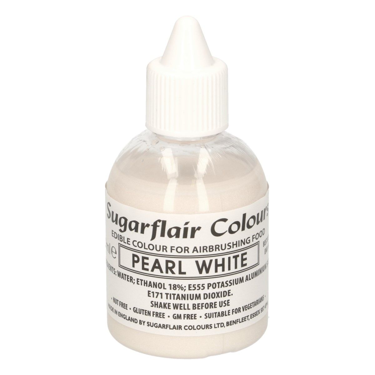 Sugarflair GLITTER PEARL WHITE, Csillogó fehér airbrush élelmiszerfesték, 60ml