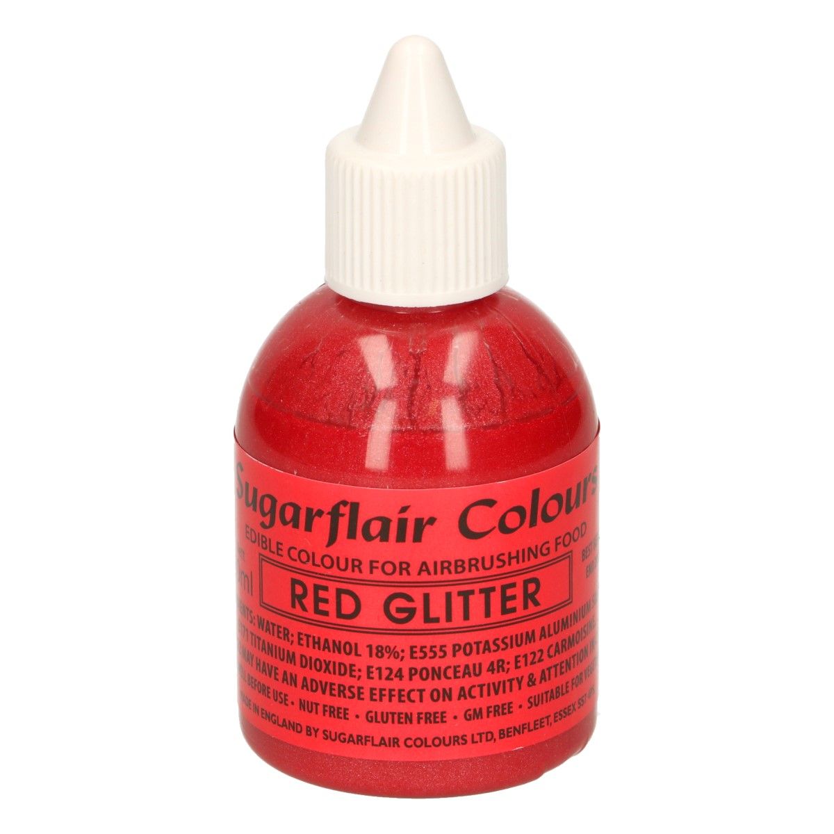 Sugarflair GLITTER RED, Csillogó piros airbrush élelmiszerfesték, 60ml