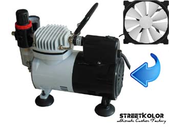 HSENG ® AF18-2 airbrush kompresszor hűtéssel és ventilátorral