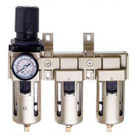 Levegőelőkészítő egység nyomásszabályozóval: 3 x szűrő + levegőnyomás-szabályozó, Szűrés: 5um, 2um, 0,5um, menet: 1/2"
