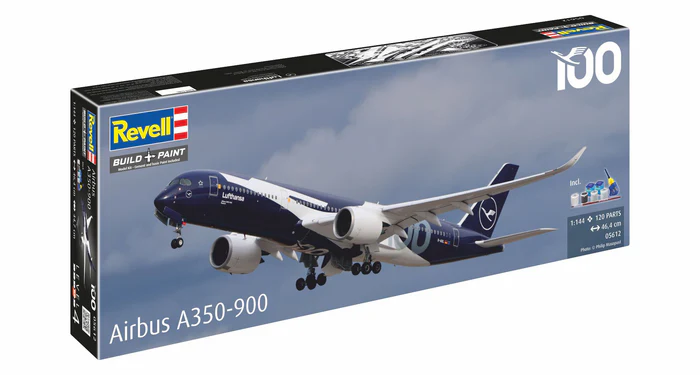 Revell Airbus A350-900 Lufthansa Model Set repülőgép 1:144, 120 darabos + festékek + ecset + ragasztó
