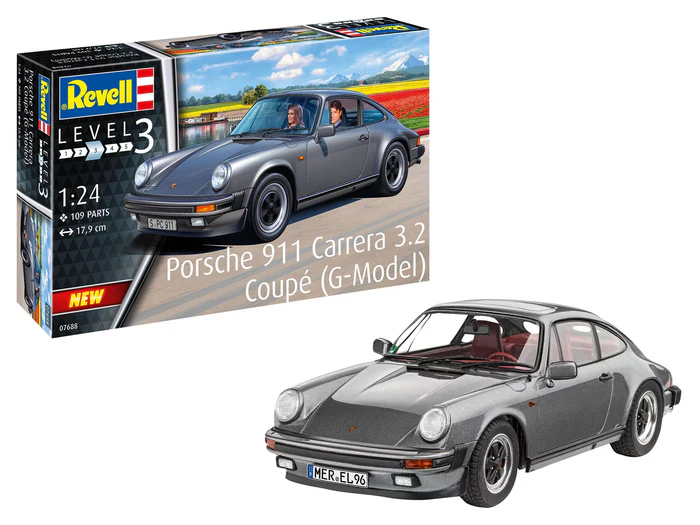 Revell 07688 Porsche 911 Carrera 3.2 Coupe műanyag autó makett 1:24, 109 elem