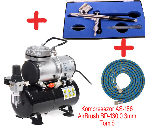 Airbrush szett: AS-186 kompresszor és BD-130 pisztoly + cső